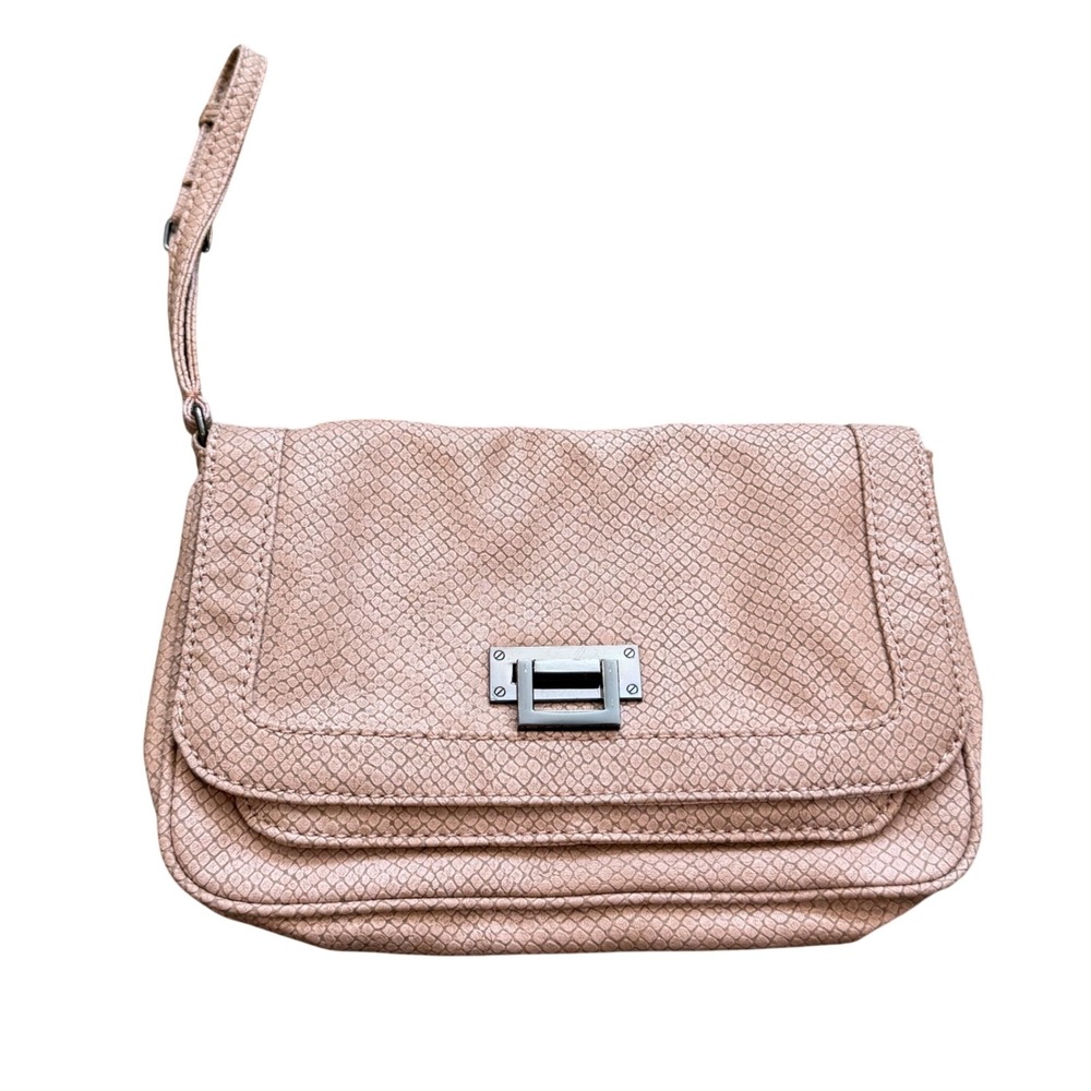 Gap blush/nude Snakeskin Embossed Clutch Shoulder Bag Silver Hardware - Picture 1 of 4